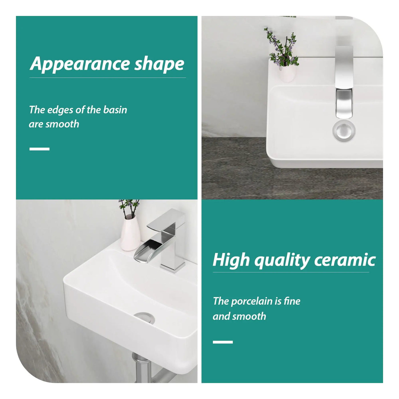 Ceramic Rectangle Wall Mount Bathroom Sink With Single Faucet Hole by HouseOfZazla