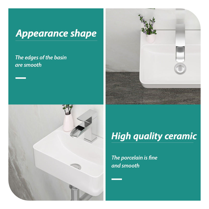 Ceramic Rectangle Wall Mount Bathroom Sink With Single Faucet Hole by HouseOfZazla