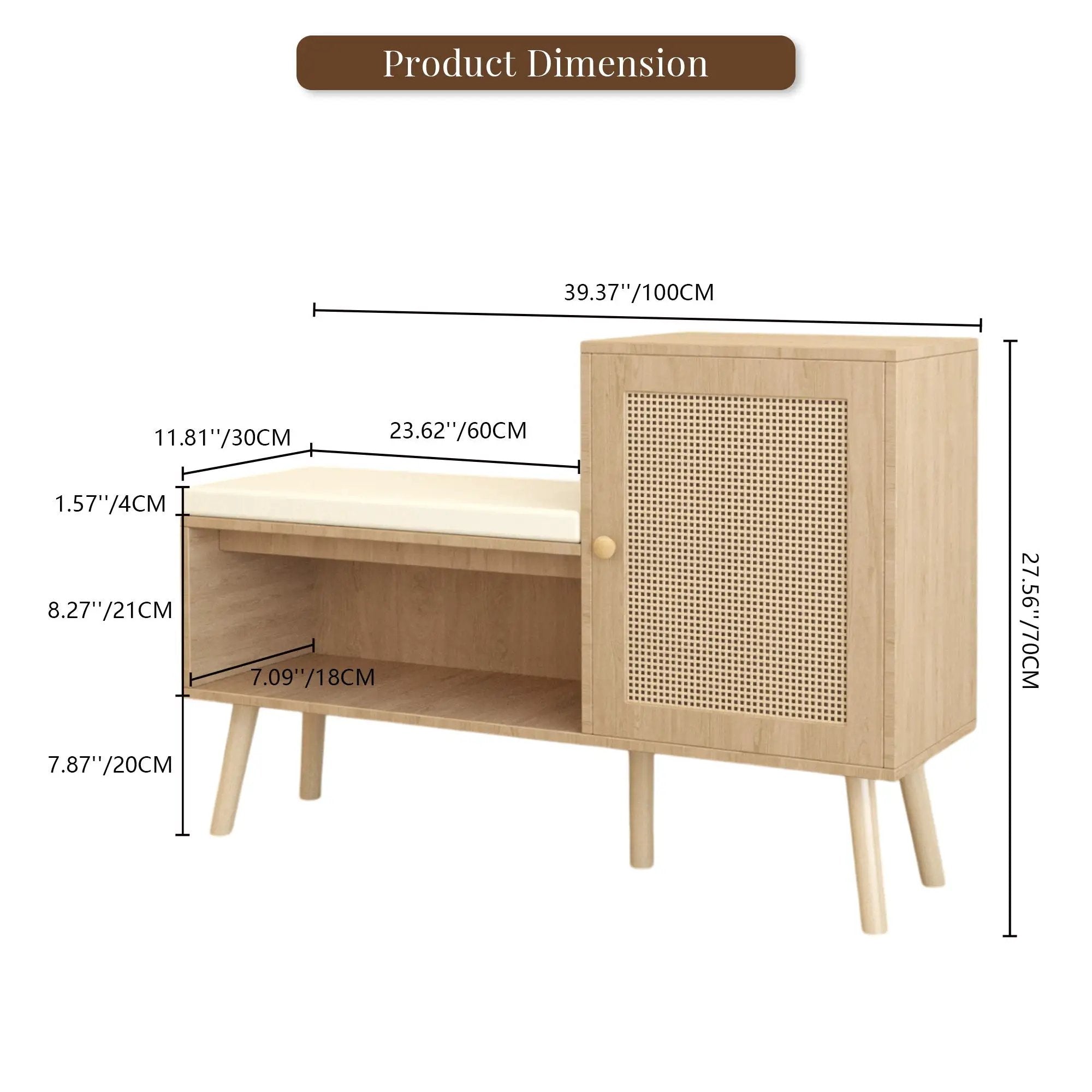 2 In 1 Shoe Storage Bench With Adjustable Shelves - Antique Natural / Rattan by HouseOfZazla