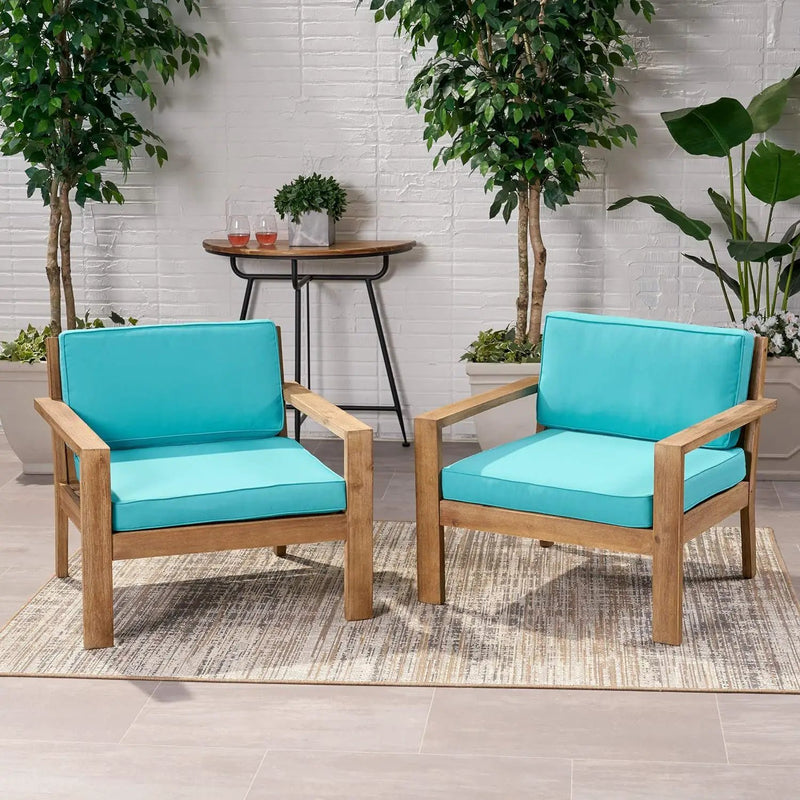 Antoine Outdoor Acacia Wood Club Chairs With Cushions (Set of 2) by HouseOfZazla