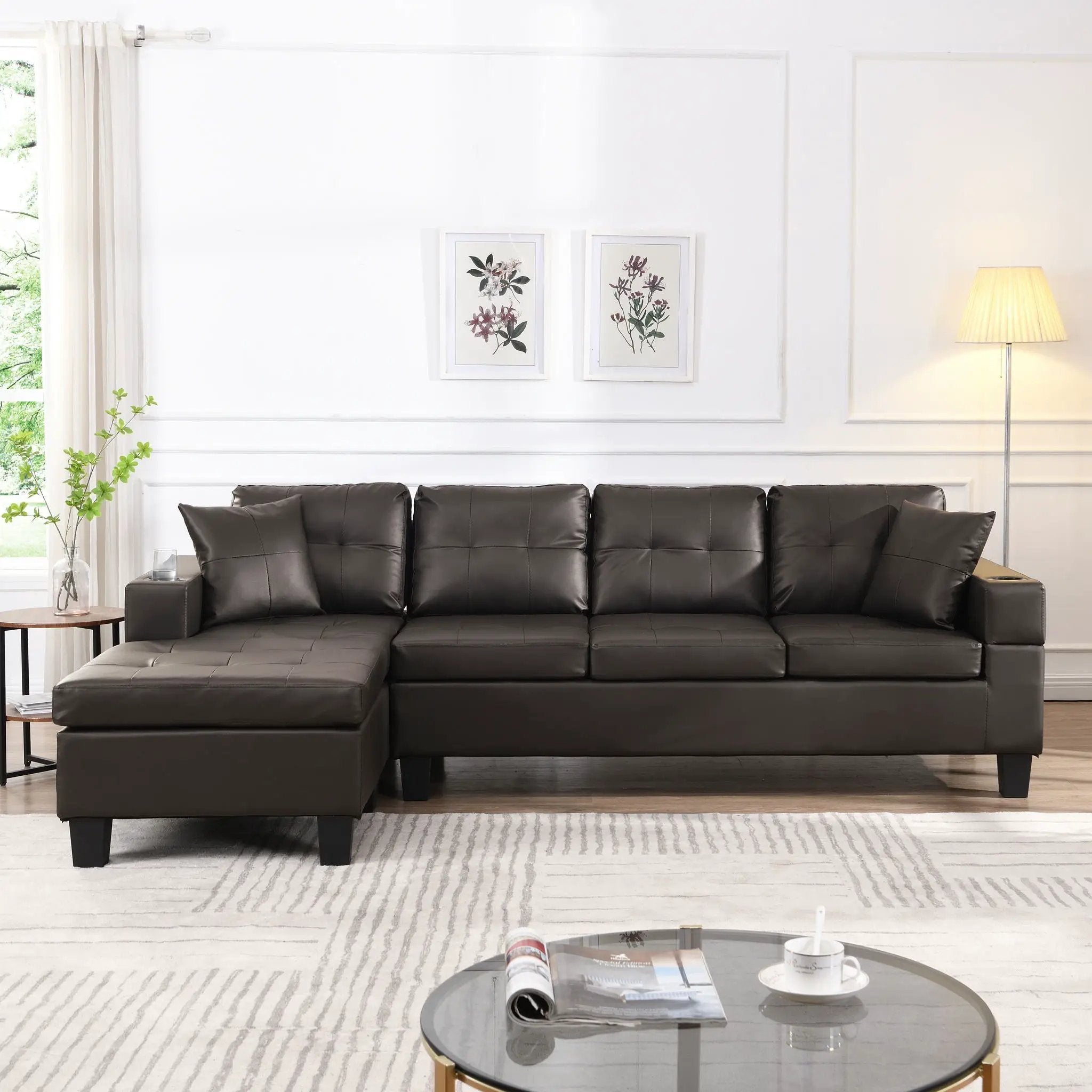 Modern Sectional Sofa Set With Chaise Lounge And Cup Holder by HouseOfZazla