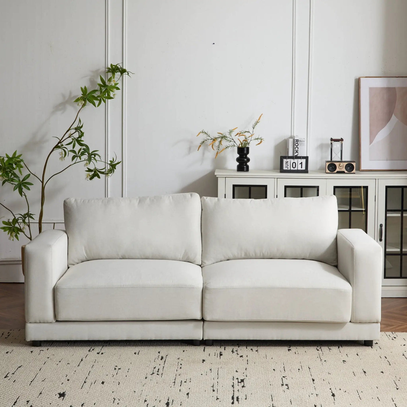 Modern Square Arm Sofa With Soft Fabric Upholstery, Deep Cushions by HouseOfZazla