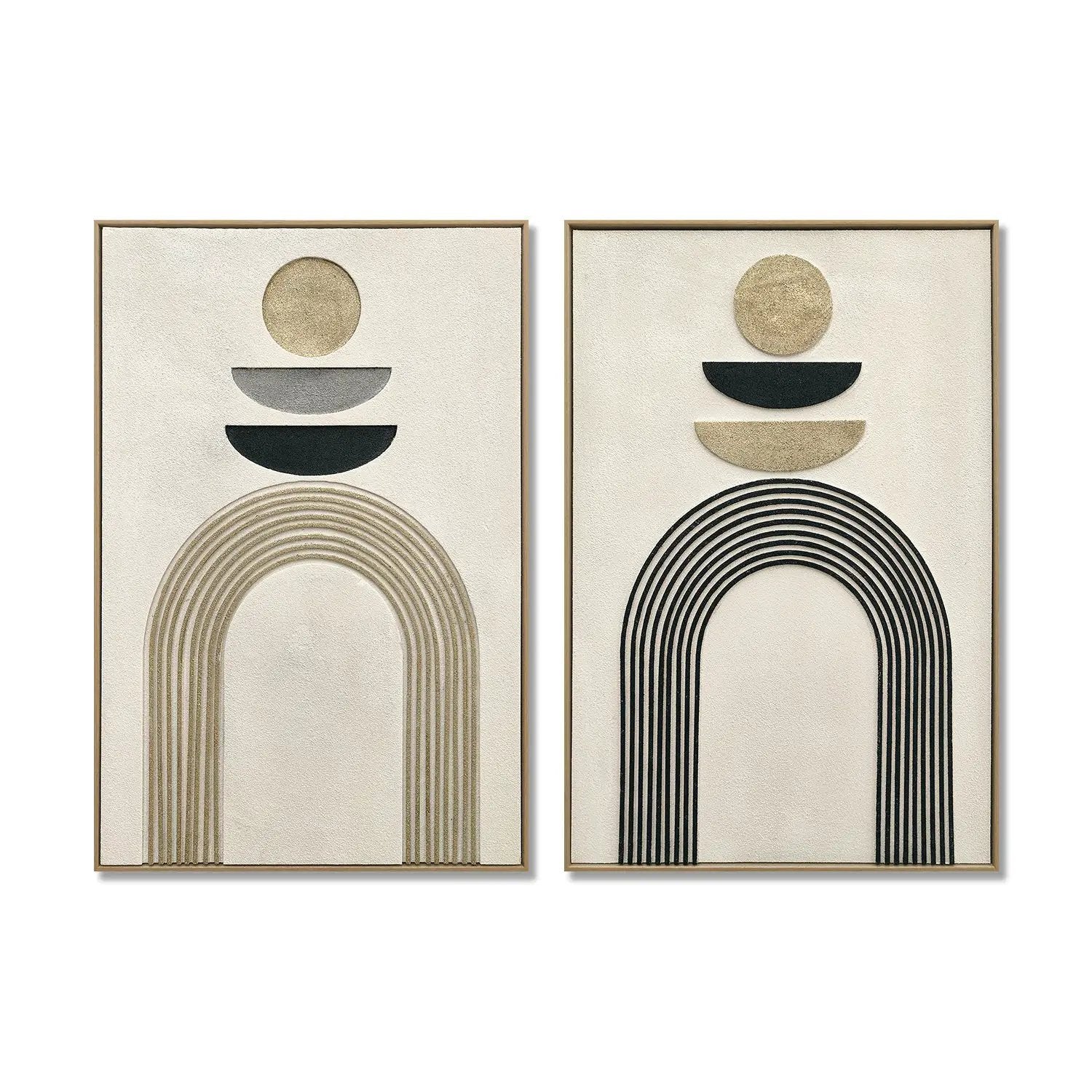 24x36 Set of 2 Framed Boho Abstract Wall Art, Neutral Antique by HouseOfZazla