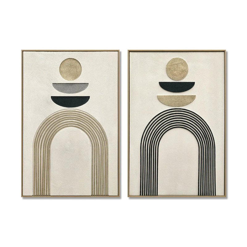 24x36 Set of 2 Framed Boho Abstract Wall Art, Neutral Antique by HouseOfZazla