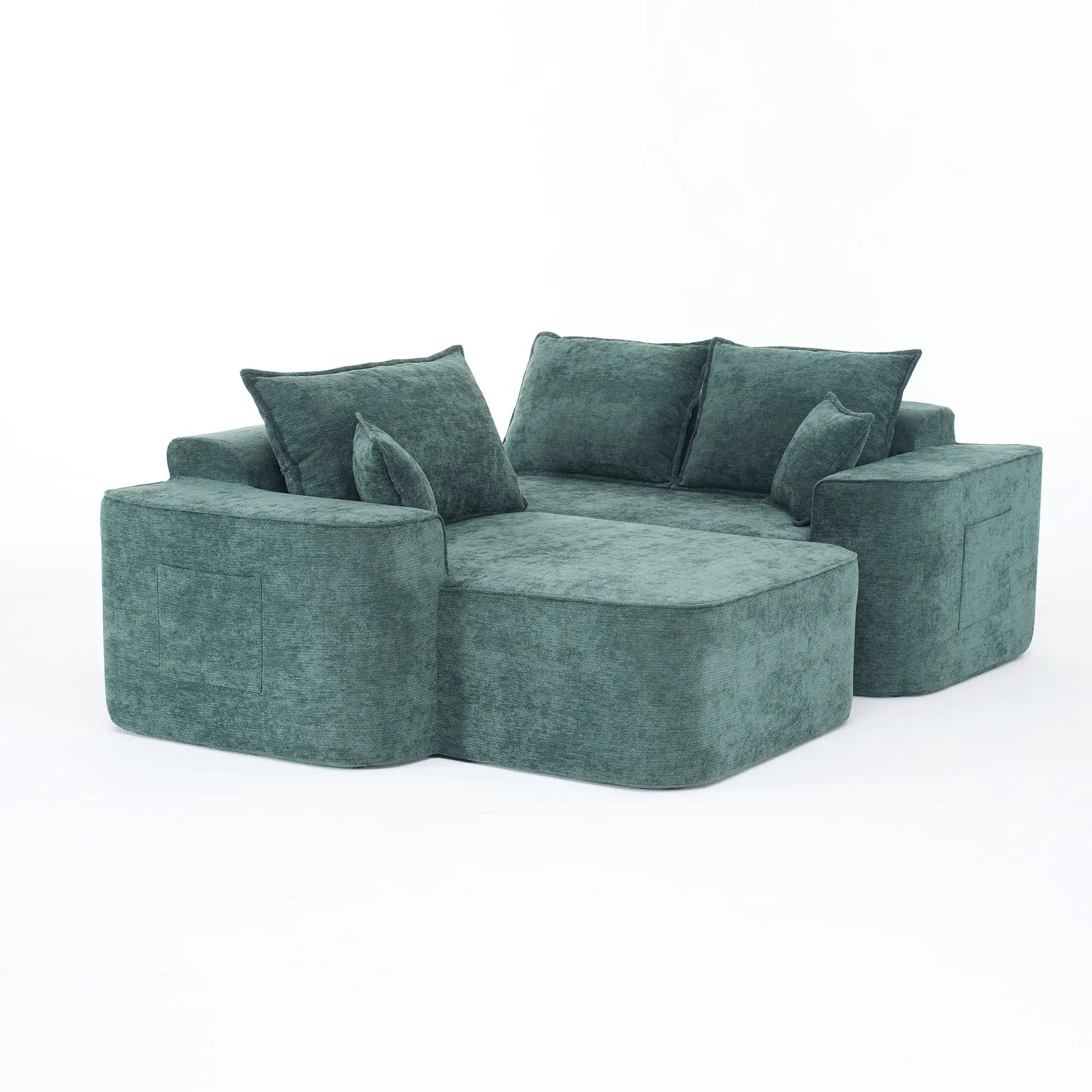 Modern Green Chenille L Shaped Sectional Sofa with Chaise by BLAKHOM