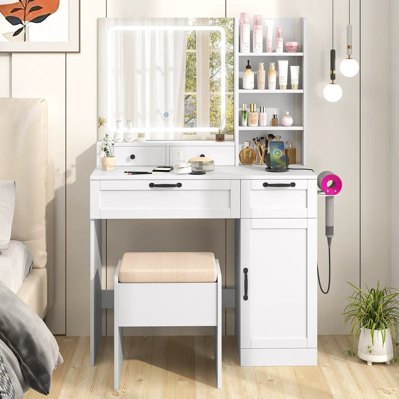 Vanity Set with Mirror and 3 Lighting Modes and Adjustable Brightness-White by DirectDeals