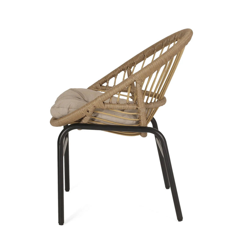 Outdoor Accent Chair With Curved Back And Basket Frame (Set of 2) - Light Brown / Beige by HouseOfZazla