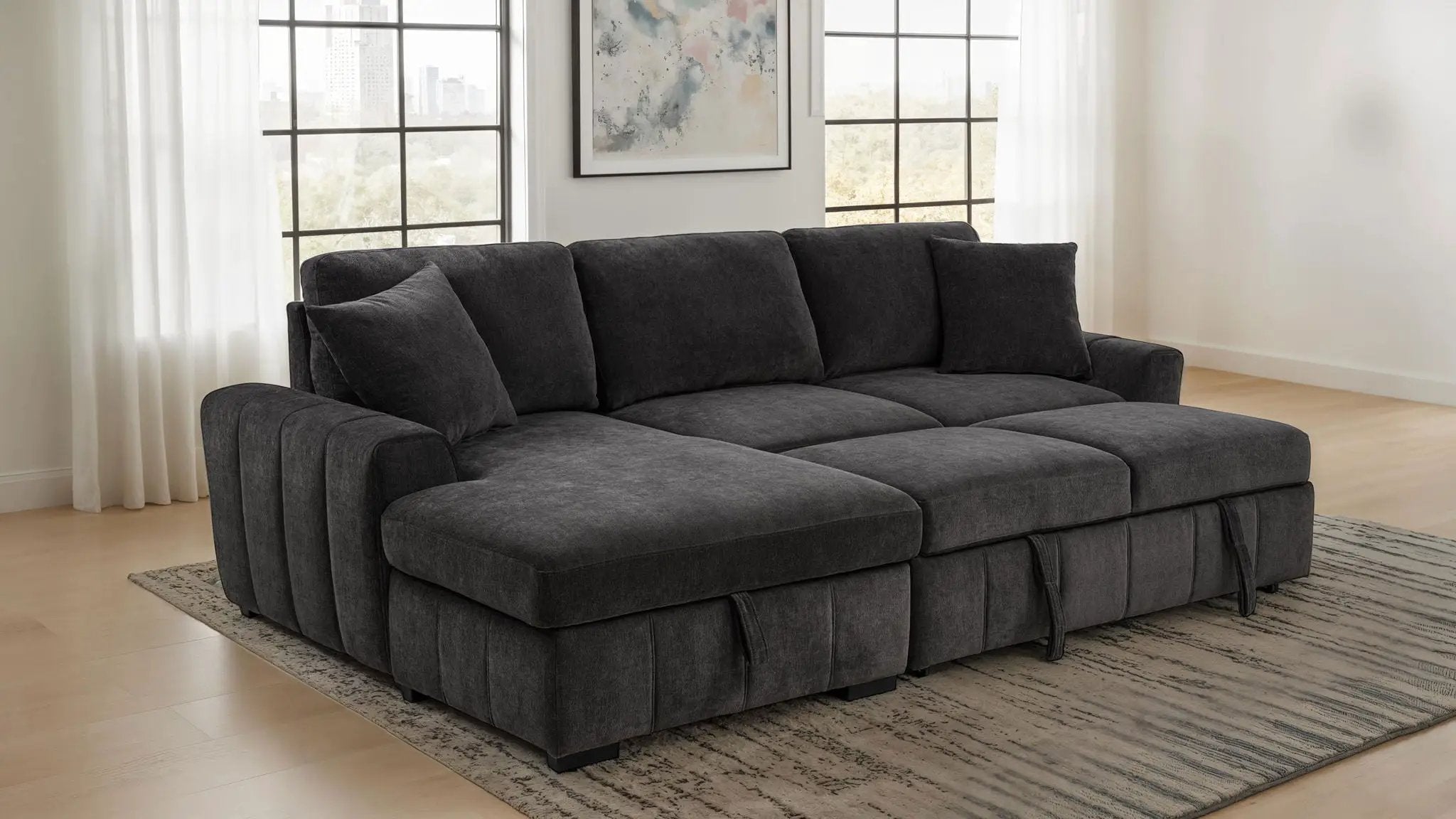 Pastrana Upholstered Sleeper Sectional Sofa LAF Chaise Grey by Unique Piece Furniture