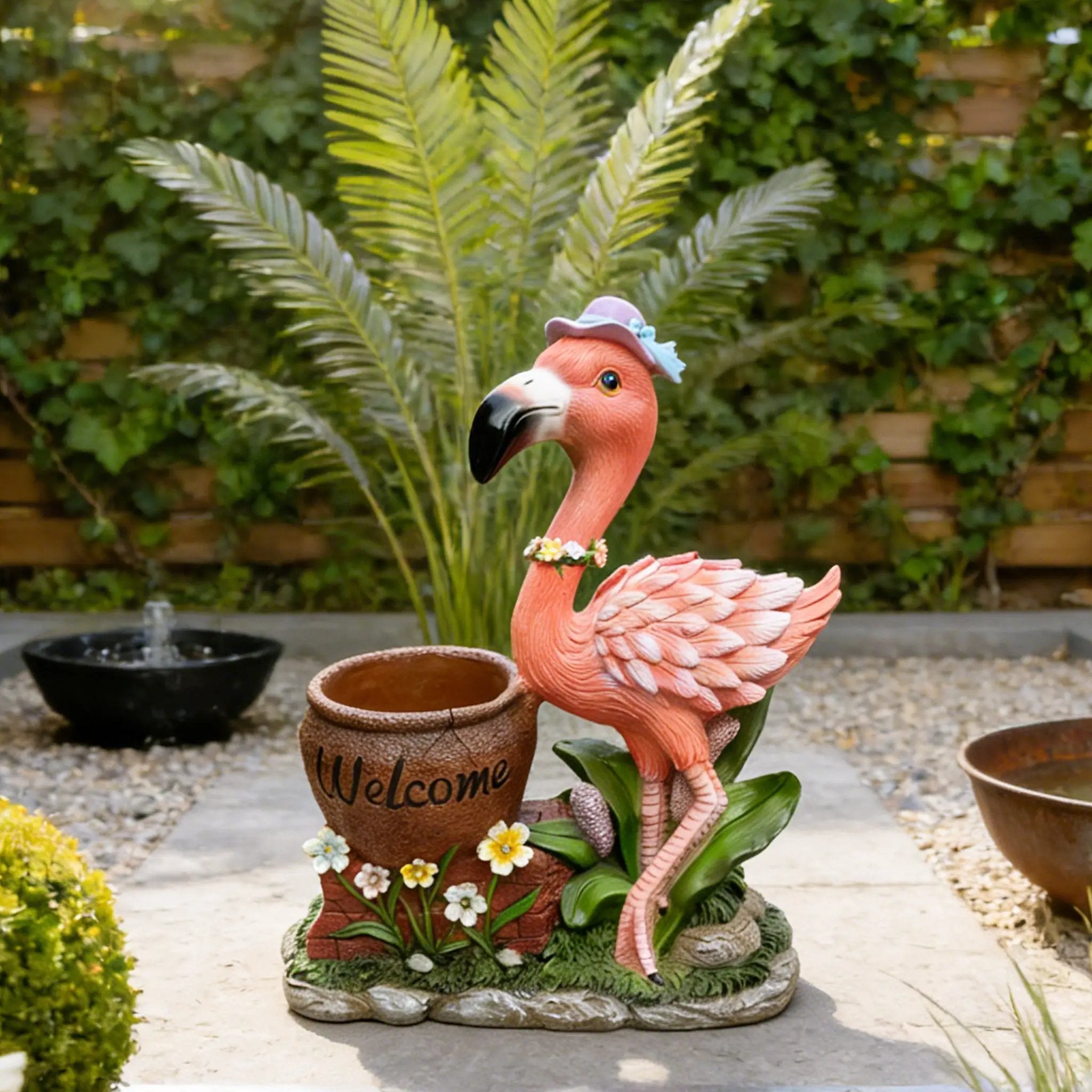 Outdoor Garden Sculpture Flamingo Flower Pot Planter by HouseOfZazla