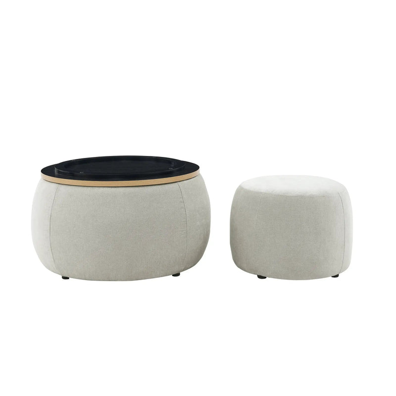 Modern Classic Round Storage Ottoman Coffee Table with Removable Top by BLAKHOM