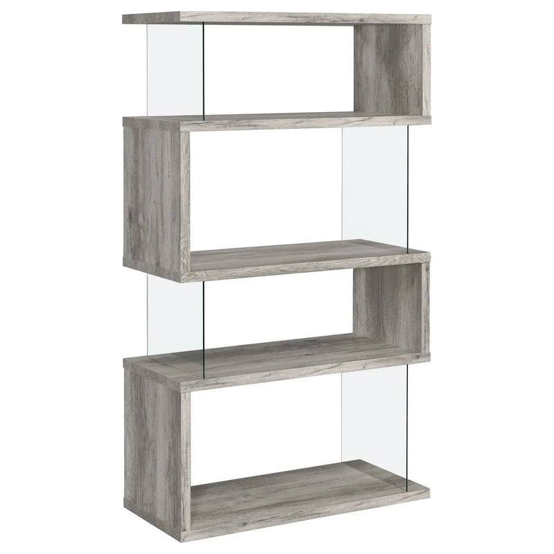 Emelle 63-inch 4-shelf Glass Panel Bookshelf Grey Driftwood by Unique Piece Furniture