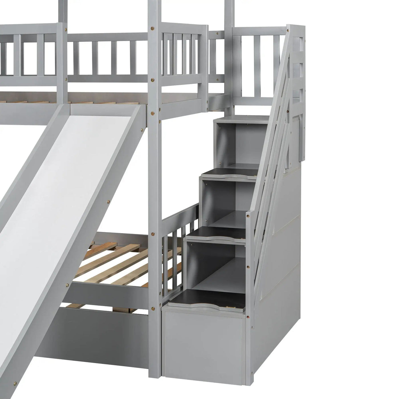 House Bunk Bed With Trundle, Storage Staircase, Roof And Window Design by HouseOfZazla