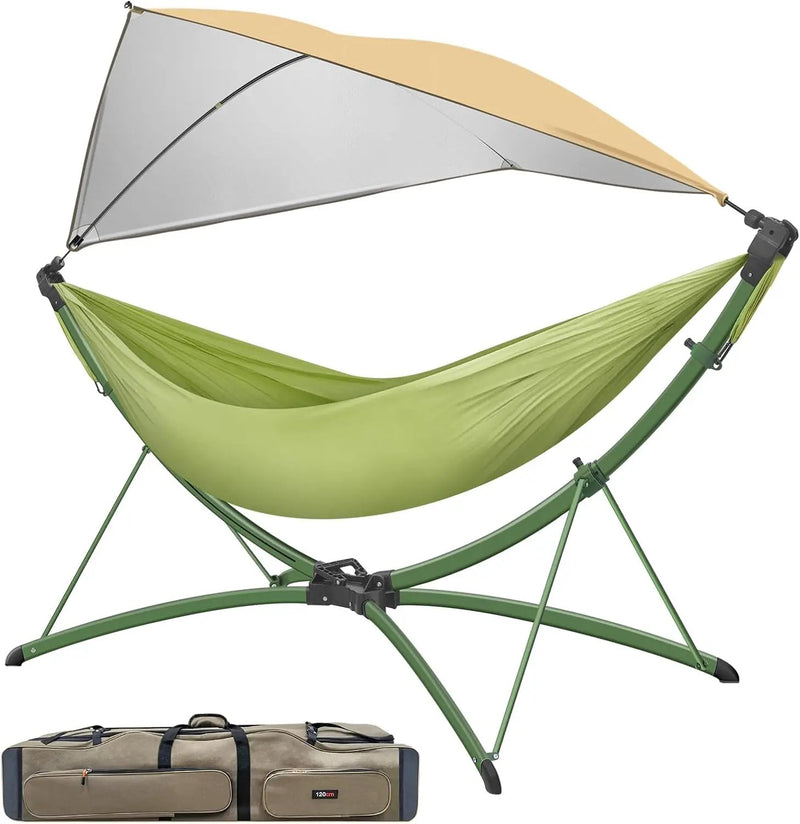 Portable Outdoor Hammock with Quick-Fold Stand and Adjustable Sunshade by HouseOfZazla