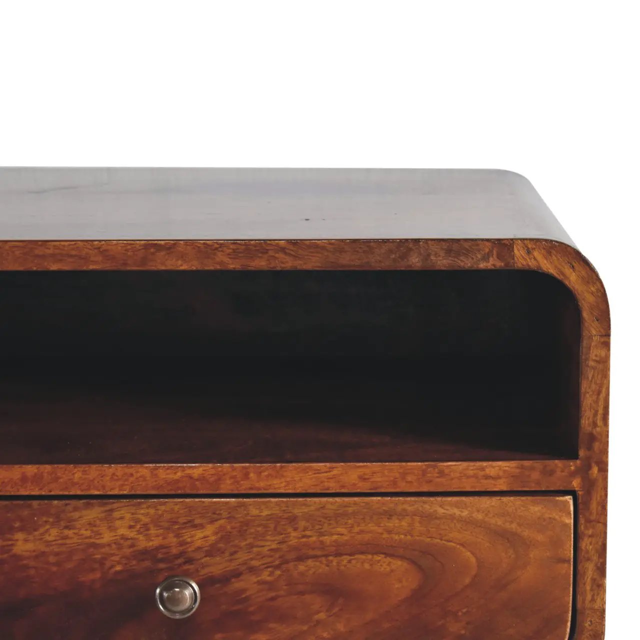 Large Floating Bedside, Curve Open Upper Slot, 1 Drawer, Chestnut by HouseOfZazla