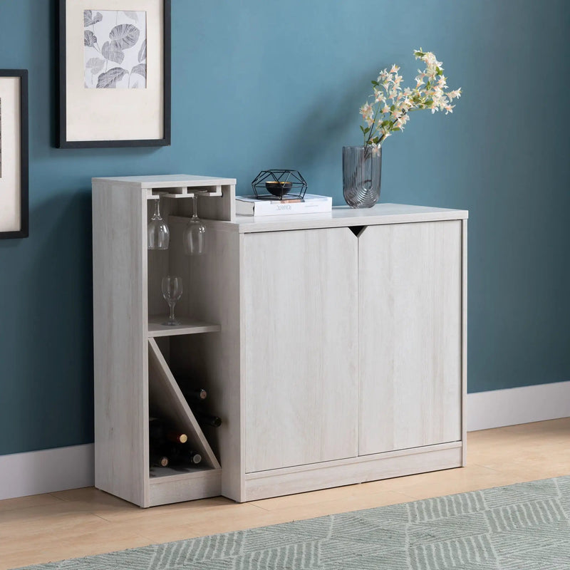 Bar Cabinet, Wine Bottle Storage Display Kitchen Cabinet, Holds 4 Wine Bottles - White Oak by HouseOfZazla
