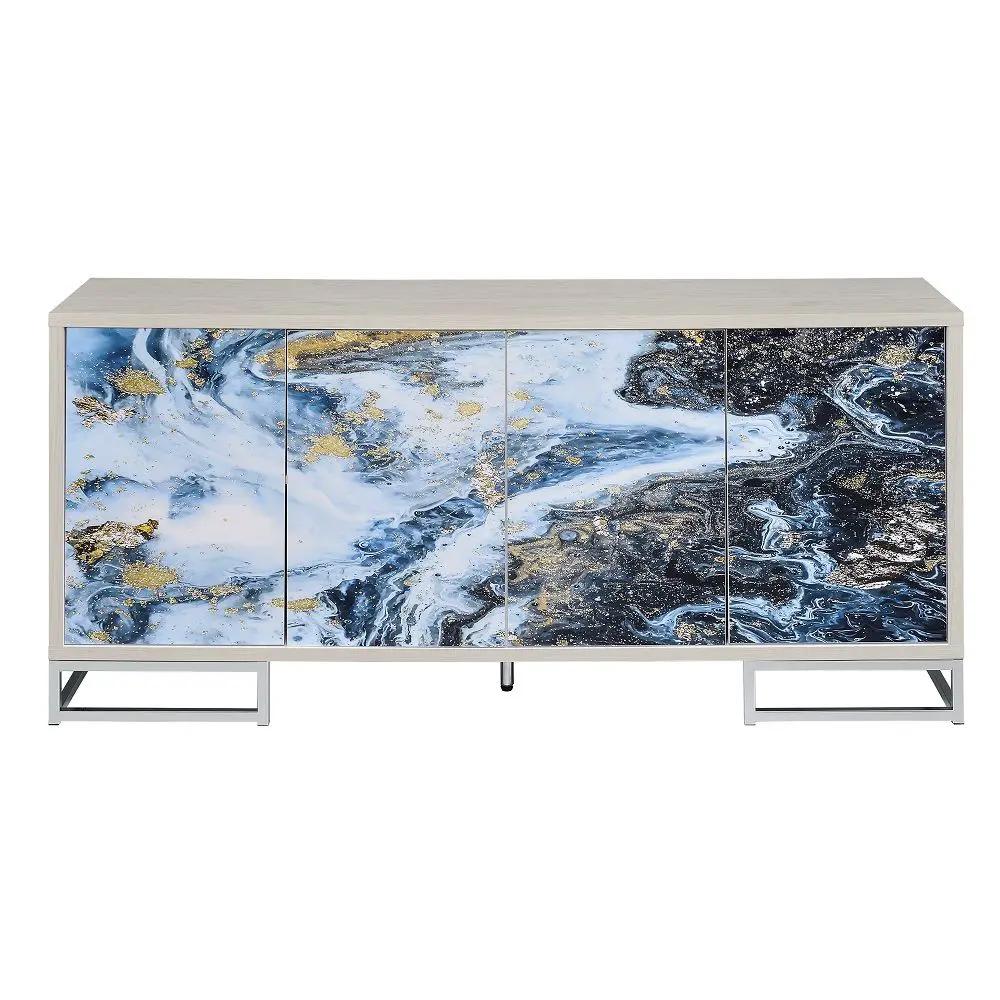 Liam - Console Cabinet - Blue Marble Print & Chrome by Unique Piece Furniture