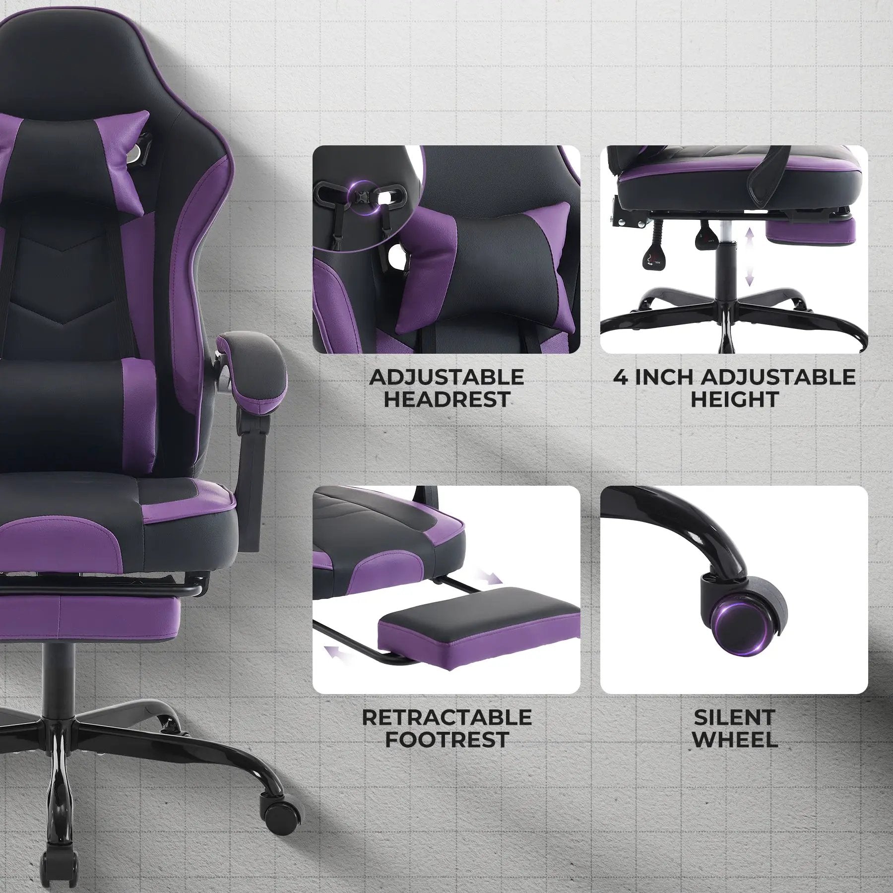 Gaming Chair with Footrest and Massage Lumbar Support by HouseOfZazla