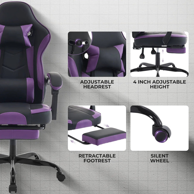 Gaming Chair with Footrest and Massage Lumbar Support by HouseOfZazla