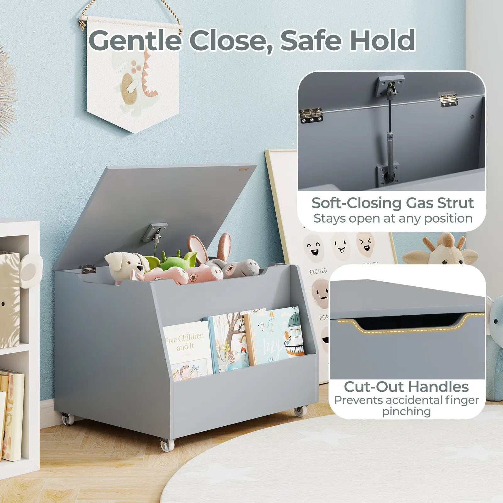 Wooden Mobile Toy Storage Organizer with Bookshelf and Lockable Wheels by DirectDeals