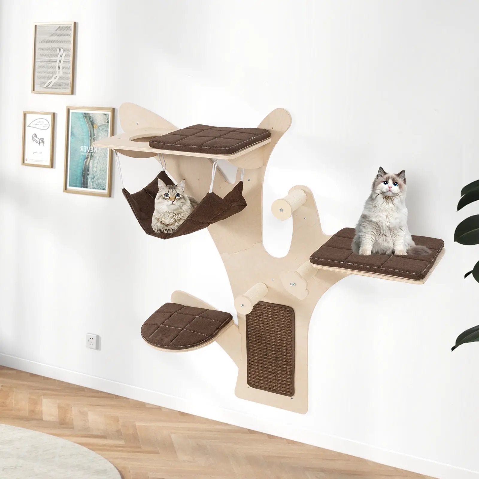 Wall-Mounted Cat Tower Cat Wall Shelves Furniture with Perch-Brown by DirectDeals