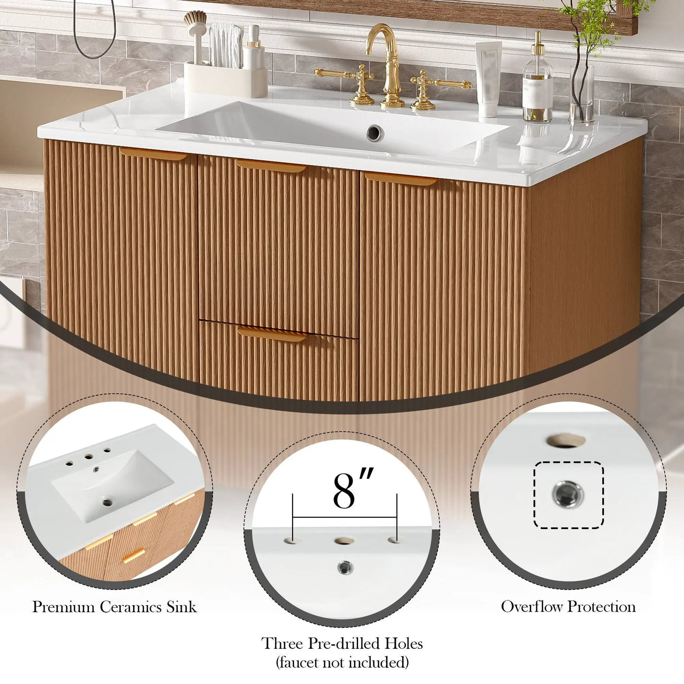 Modern Wall Mounted Bathroom Vanity, Soft Close Doors by HouseOfZazla