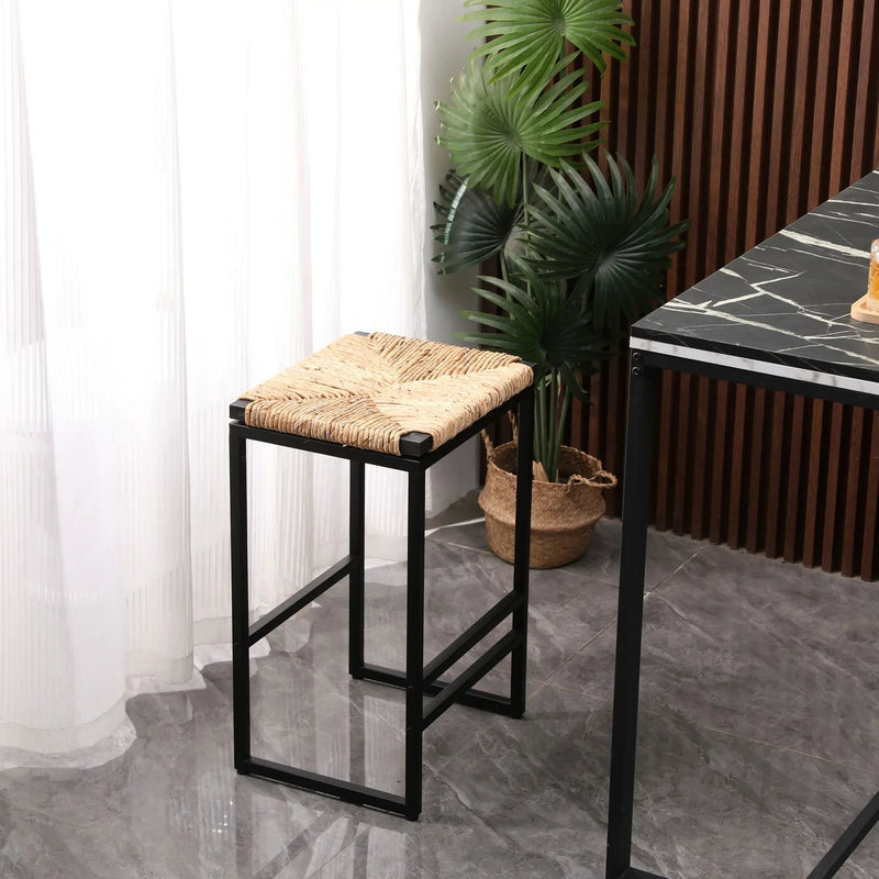 25" Height Backless Water Hyacinth Woven Bar Stools With Footrest (Set of 2) - Natural by Unique Piece Furniture