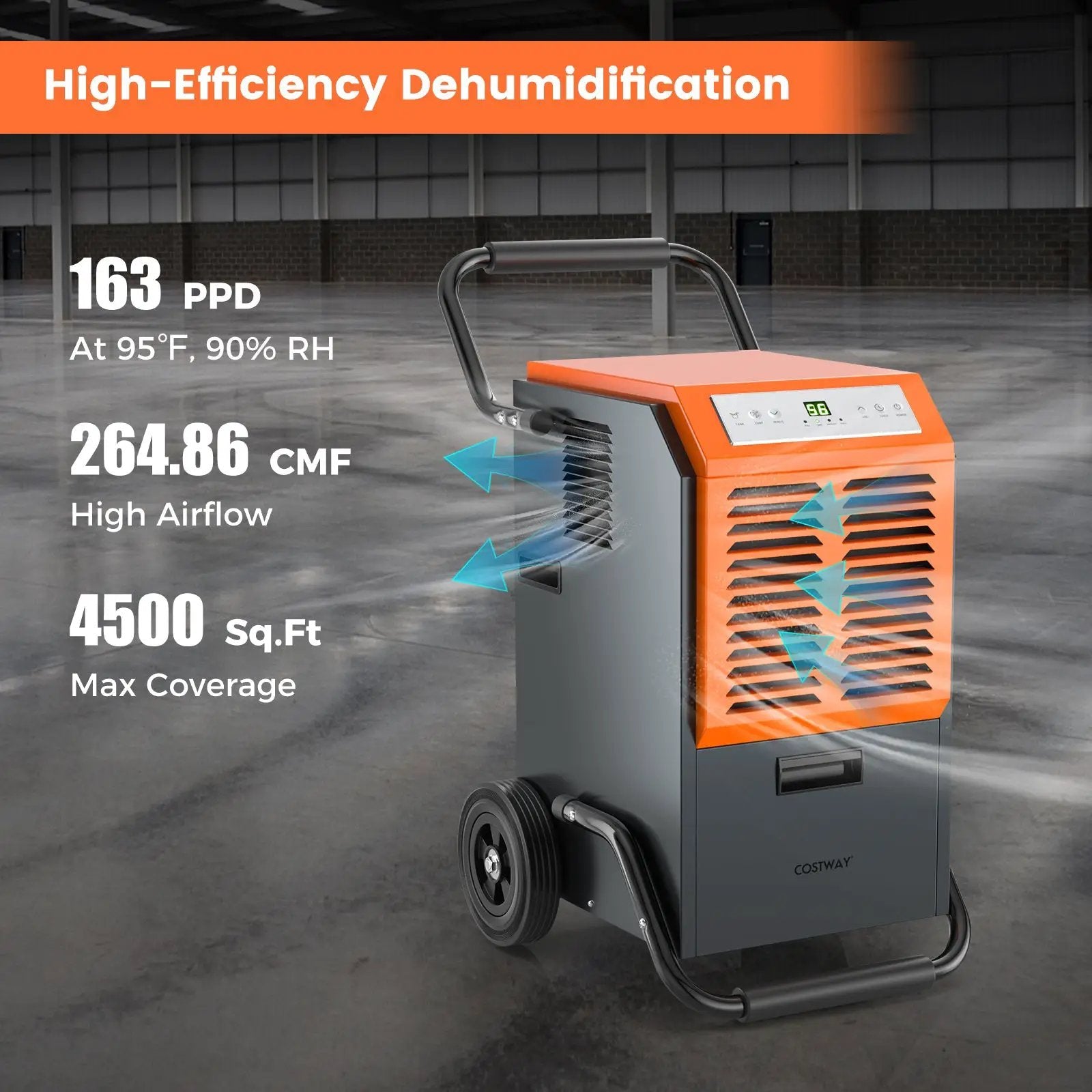 163 Pints Commercial Dehumidifier with Drain Hose and 24H Timer-Gray by DirectDeals