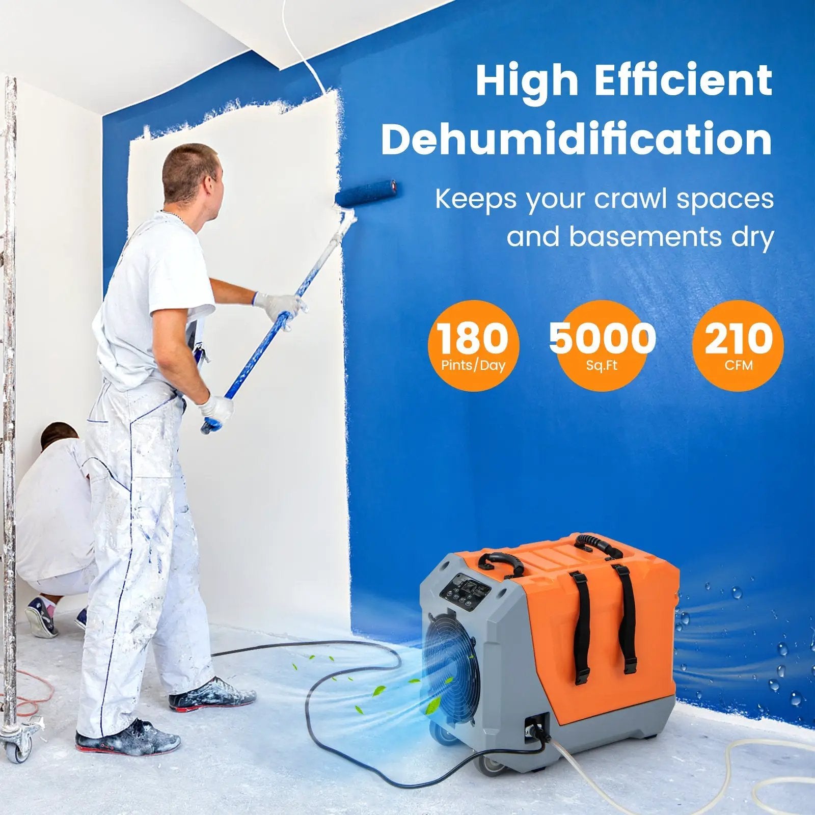 180 Pints/Day Commercial Dehumidifier with Pump and Drain Hose-Orange by DirectDeals
