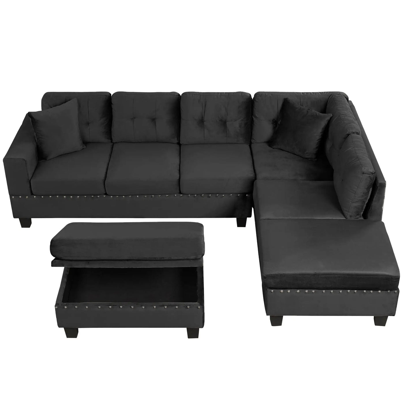 Modern Sectional Sofa With Storage Ottoman, L - Shape Couch With 2 Pillows And Cup Holders by HouseOfZazla