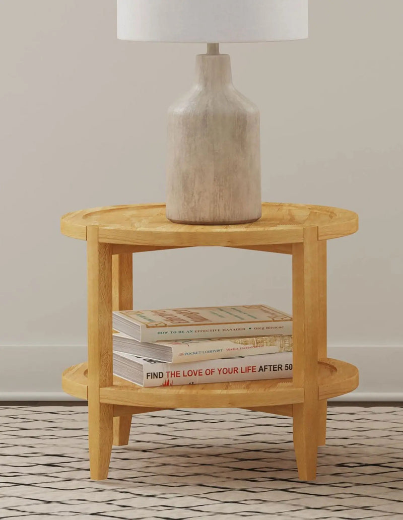 Camillo Round Solid Wood Side End Table Maple Brown by Unique Piece Furniture