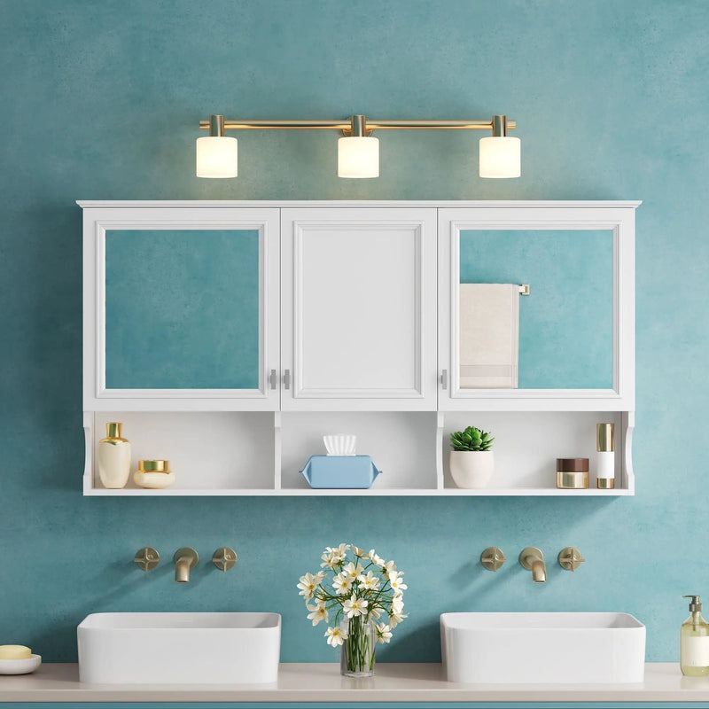 Wall-Mounted Mirror Medicine Cabinet with Adjustable Shelves and Open Storage by HouseOfZazla