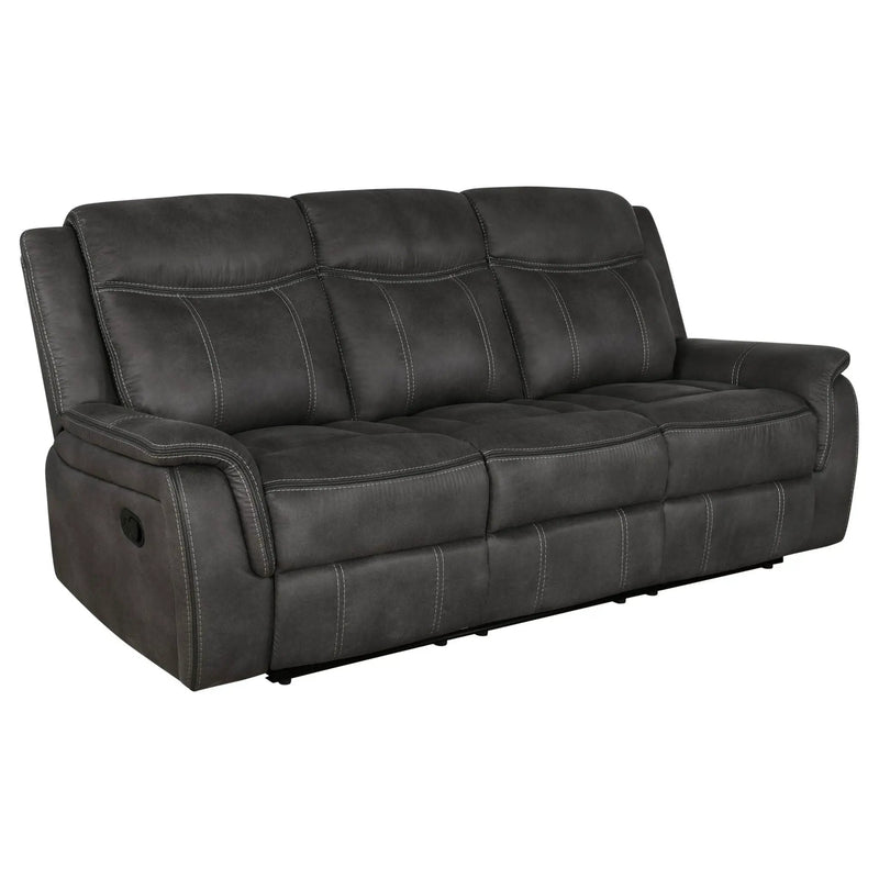 Lawrence Upholstered Padded Arm Reclining Sofa Charcoal by Unique Piece Furniture