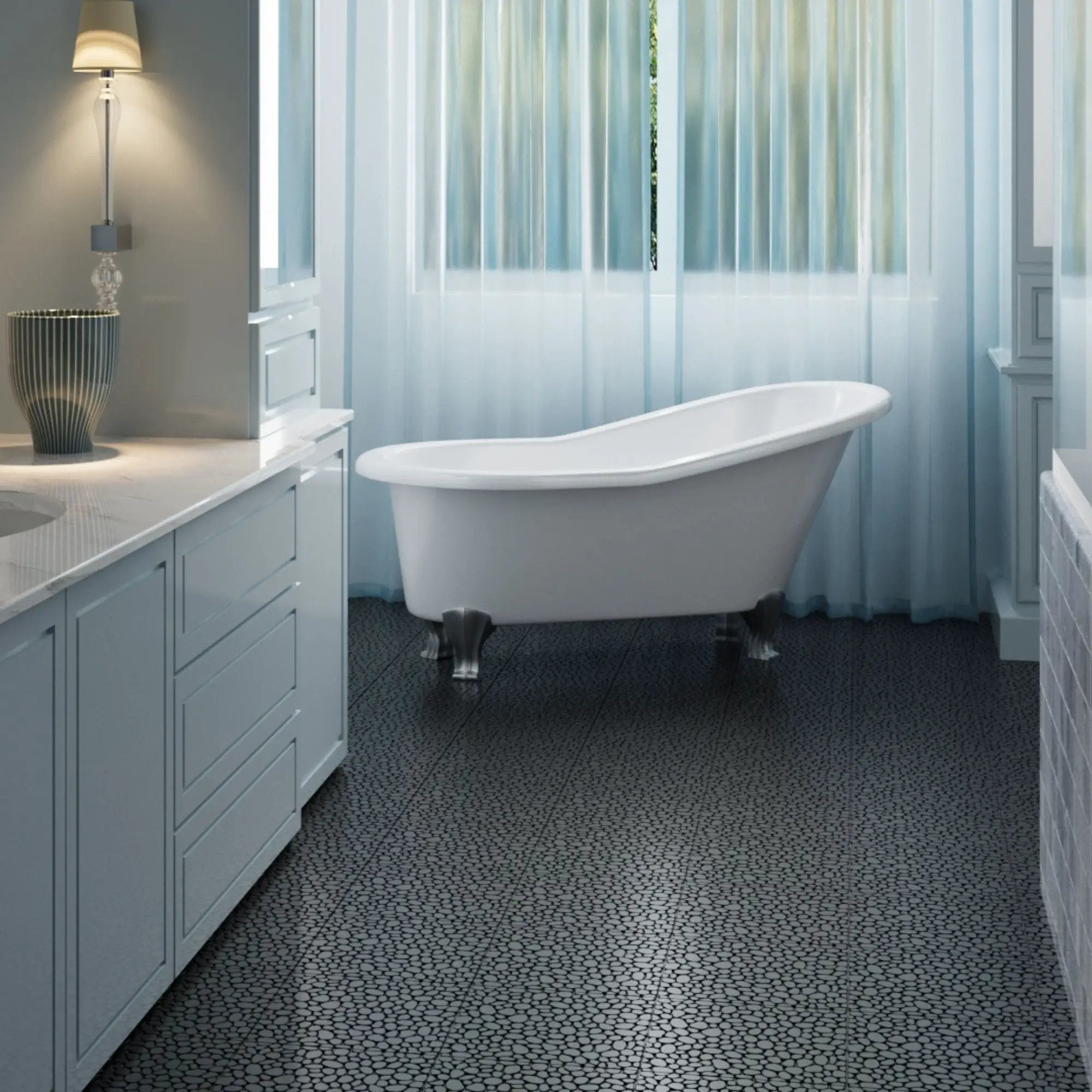 Interlocking Deck Tiles Plastic Waterproof Outdoor All Weather Anti-Slip Bathroom Shower Balcony Porch Strong Weight Capacity Upto 440 Lbs, Pebble Stone Pattern by HouseOfZazla