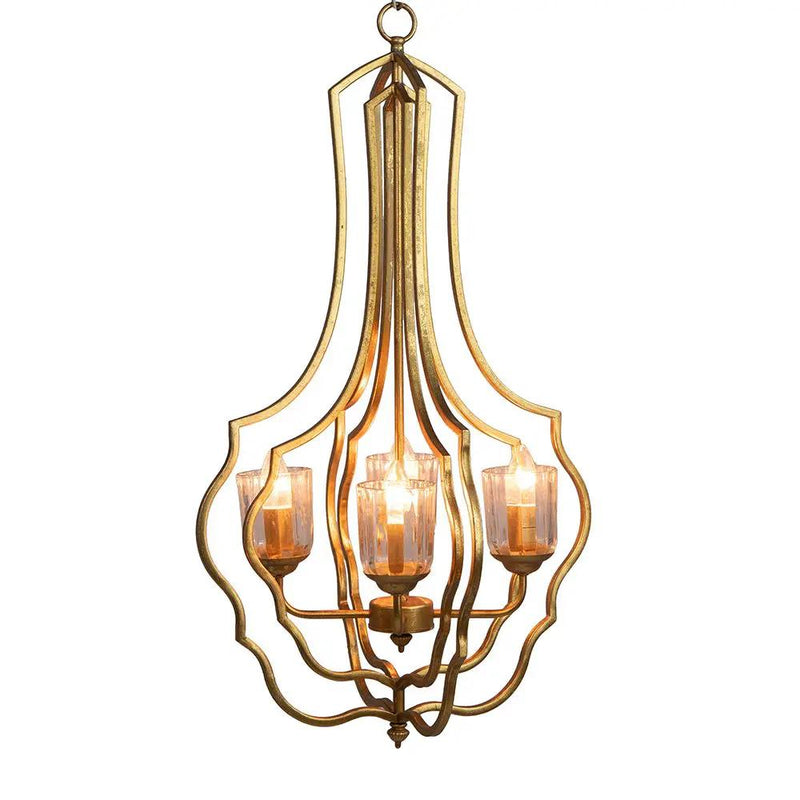 4 Light Metal Chandelier, Hanging Light Fixture With Adjustable Chain For Kitchen, Bulb Not Included - Gold by Unique Piece Furniture
