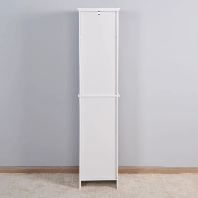 Wooden Bathroom Floor Storage Cabinet With 2 Doors And 6 Shelves - White by HouseOfZazla