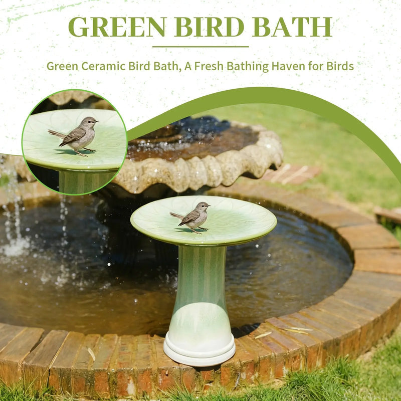 Handmade Glazed Ceramic Bird Bath with Daisy Petal Embossed Tray by HouseOfZazla