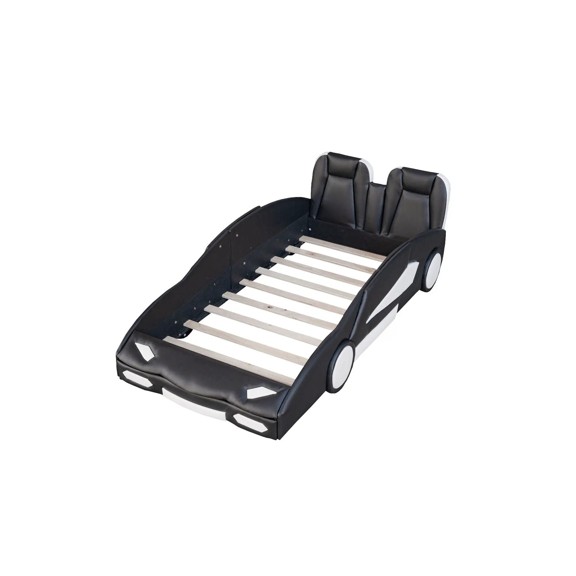 Race Car Shaped Twin Platform Bed With Wheels, Pine Wood Construction by HouseOfZazla
