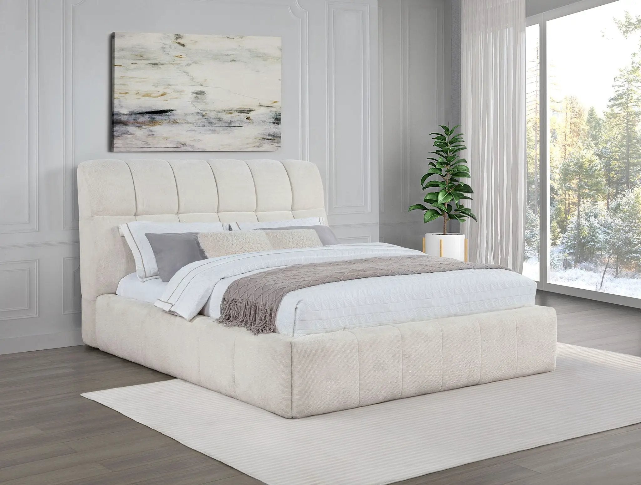 Nollet 48-inch Upholstered Queen Panel Platform Bed Cream by Unique Piece Furniture