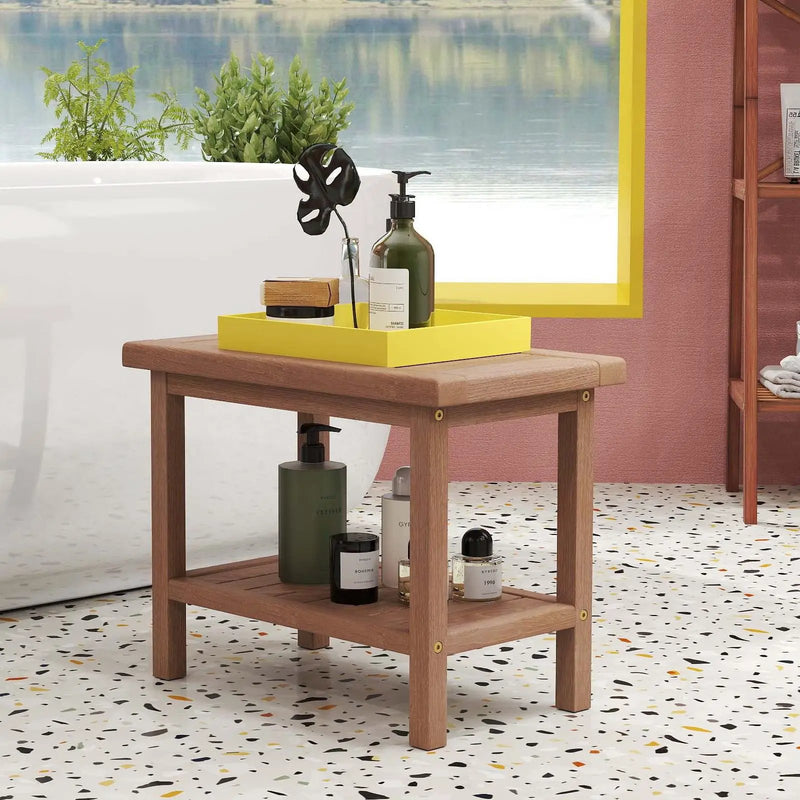 2-Piece Laundry Room Furniture Set: Teak Utility Bench + Bamboo Ladder Shelf by DirectDeals