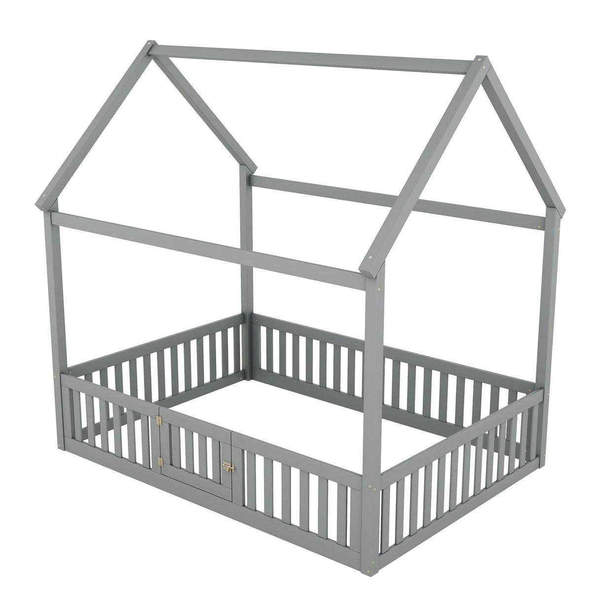 Wood House Platform Bed with Fence and Door - White or Dark Gray, photo 2 of 40