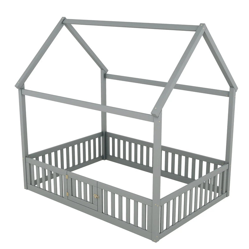 Wood House Bed With Fence And Door by HouseOfZazla