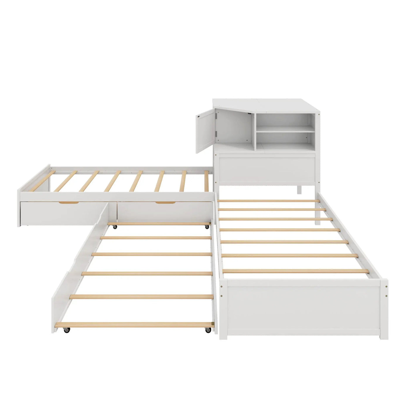L-Shaped Bed Frame With Trundle, Built In Desk & LED Lighting by HouseOfZazla