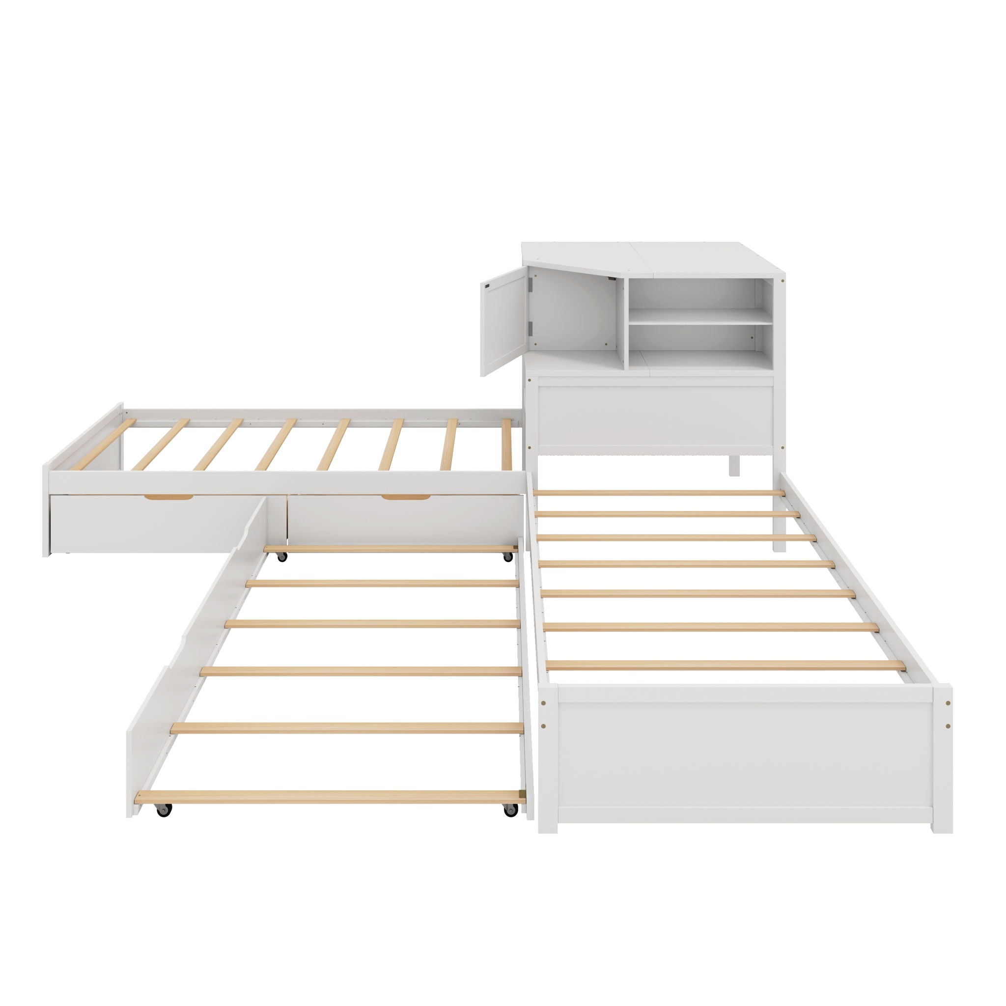 L-Shaped Bed Frame With Trundle, Built In Desk & LED Lighting by HouseOfZazla