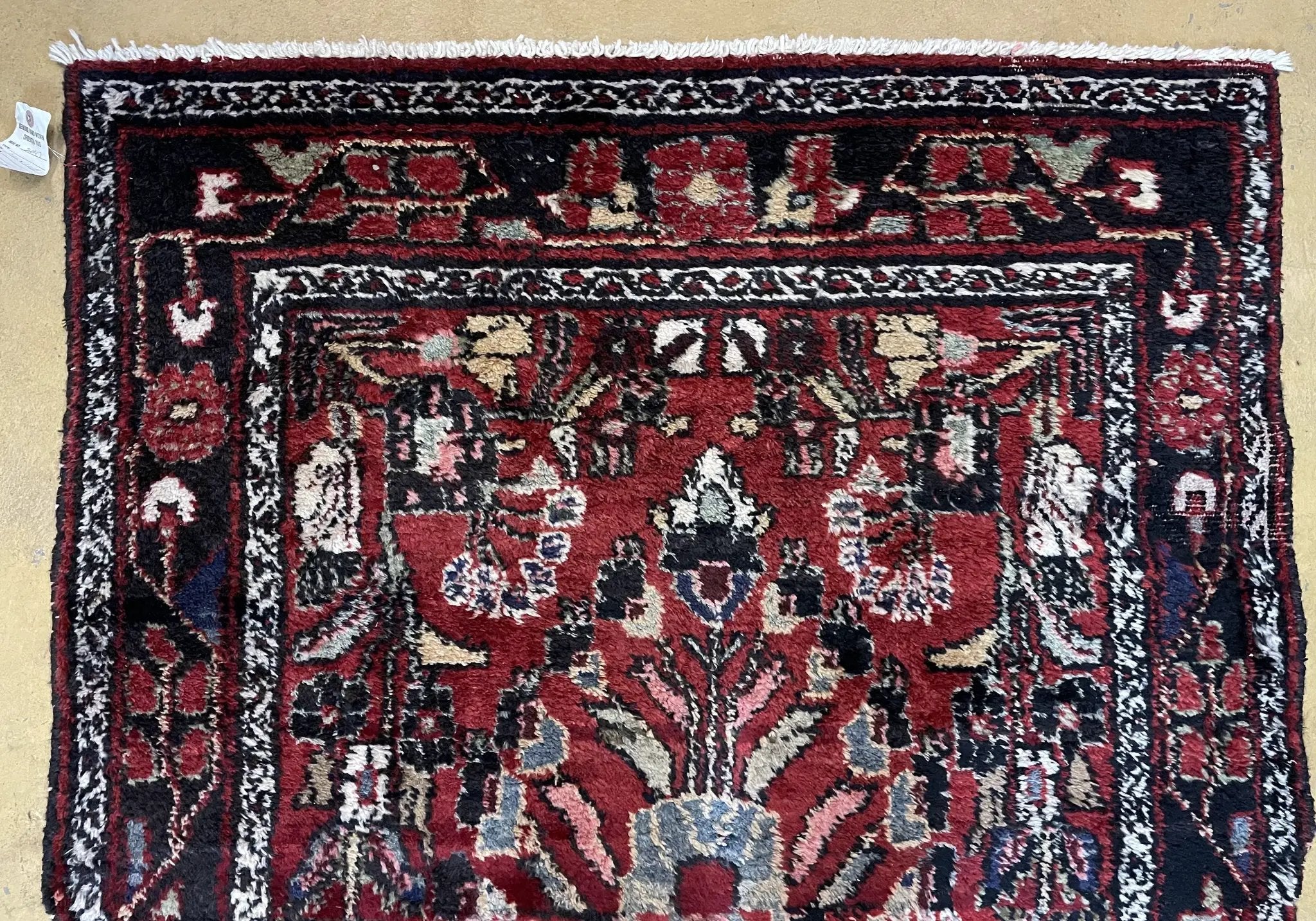 Antique Persian Hamadan Runner Rug 3.4 x 9, Red, Handmade Wool Runner by Jewel Rugs