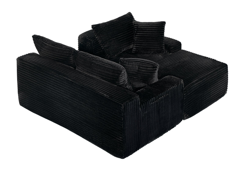 Black Corduroy L Shaped Sectional Sofa with Right Chaise - 94 Inch, photo 7 of 9