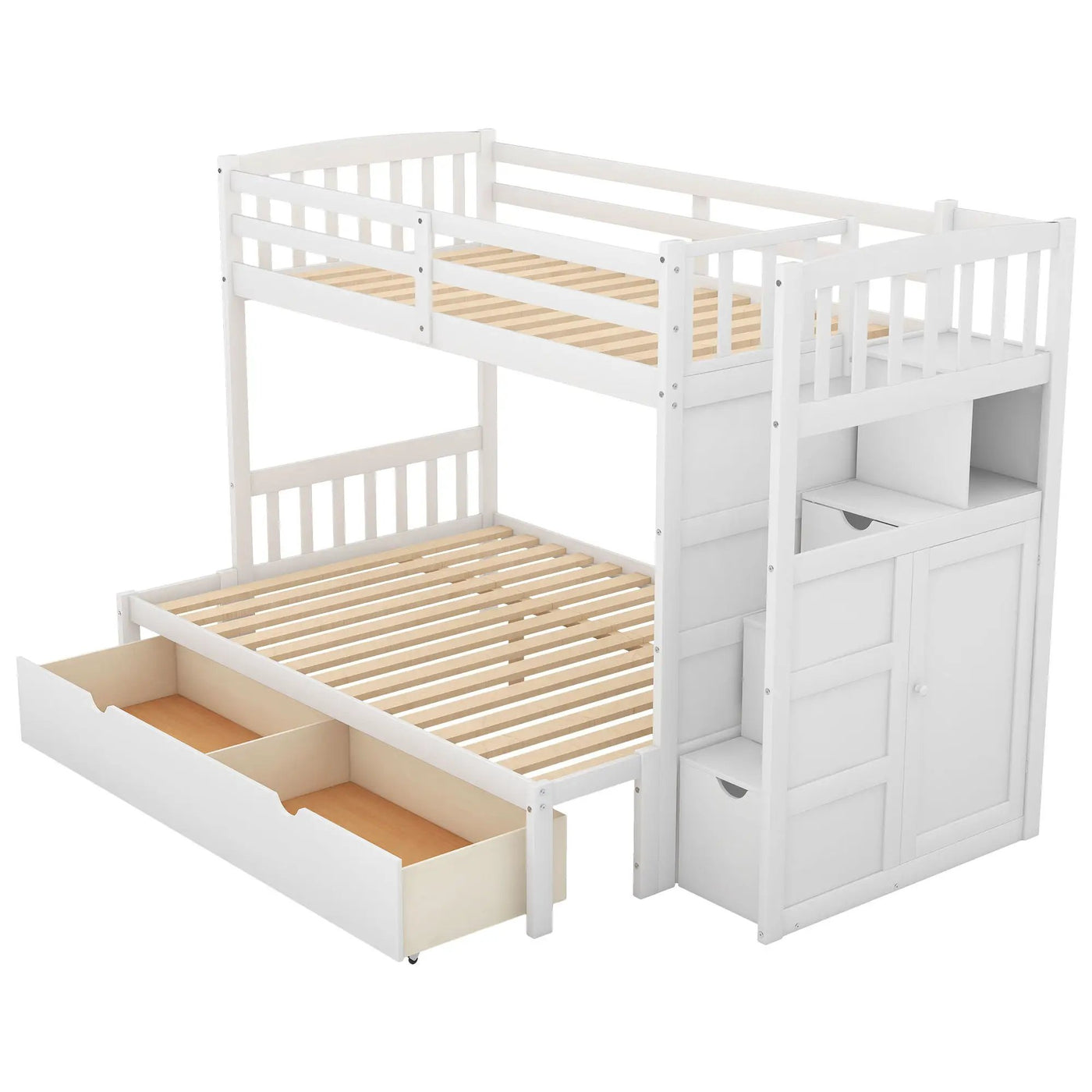 Bunk Bed, Convertible Bottom Bed, Storage Shelves And Drawers by HouseOfZazla