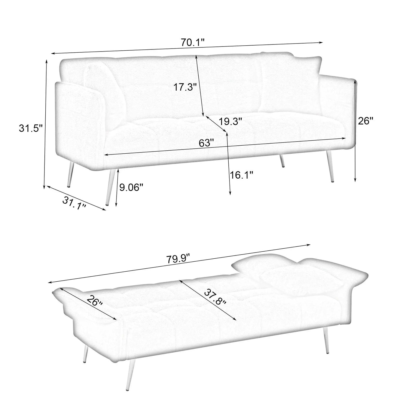 Convertible Double Futon Sofa Bed With Folding Armrests For Living Rooms by HouseOfZazla