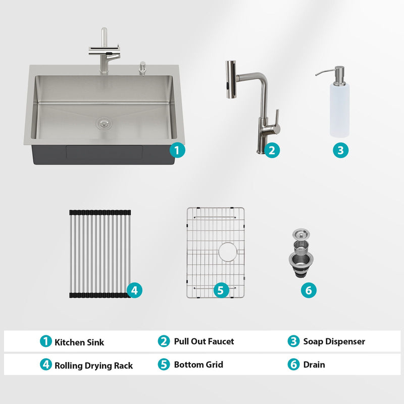 Drop-In Kitchen Sink With Pull-Out Faucet And Soap Dispenser by HouseOfZazla