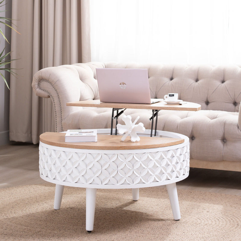 Round Coffee Table With Storage - White / Light Oak, photo 2 of 4