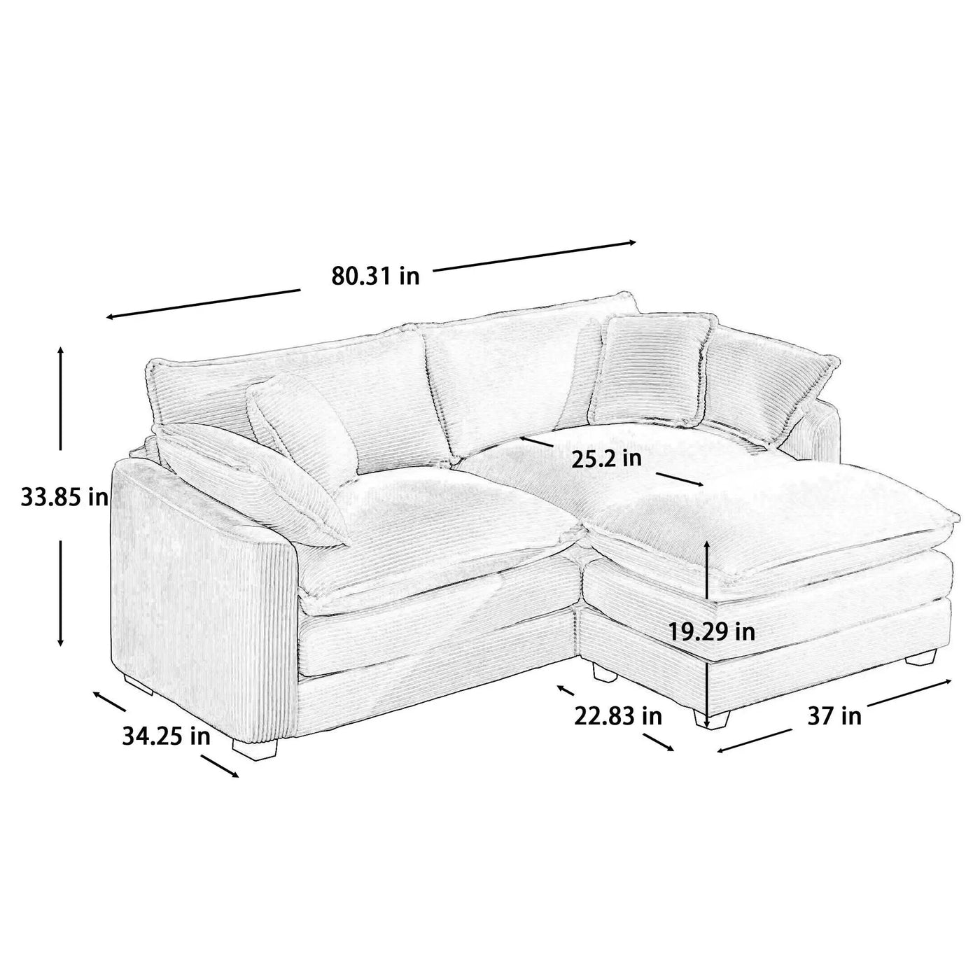 Modern Oversized Modular Cushion Sofa With Ottoman, Low Back, Deep Seating Sofa Set by HouseOfZazla